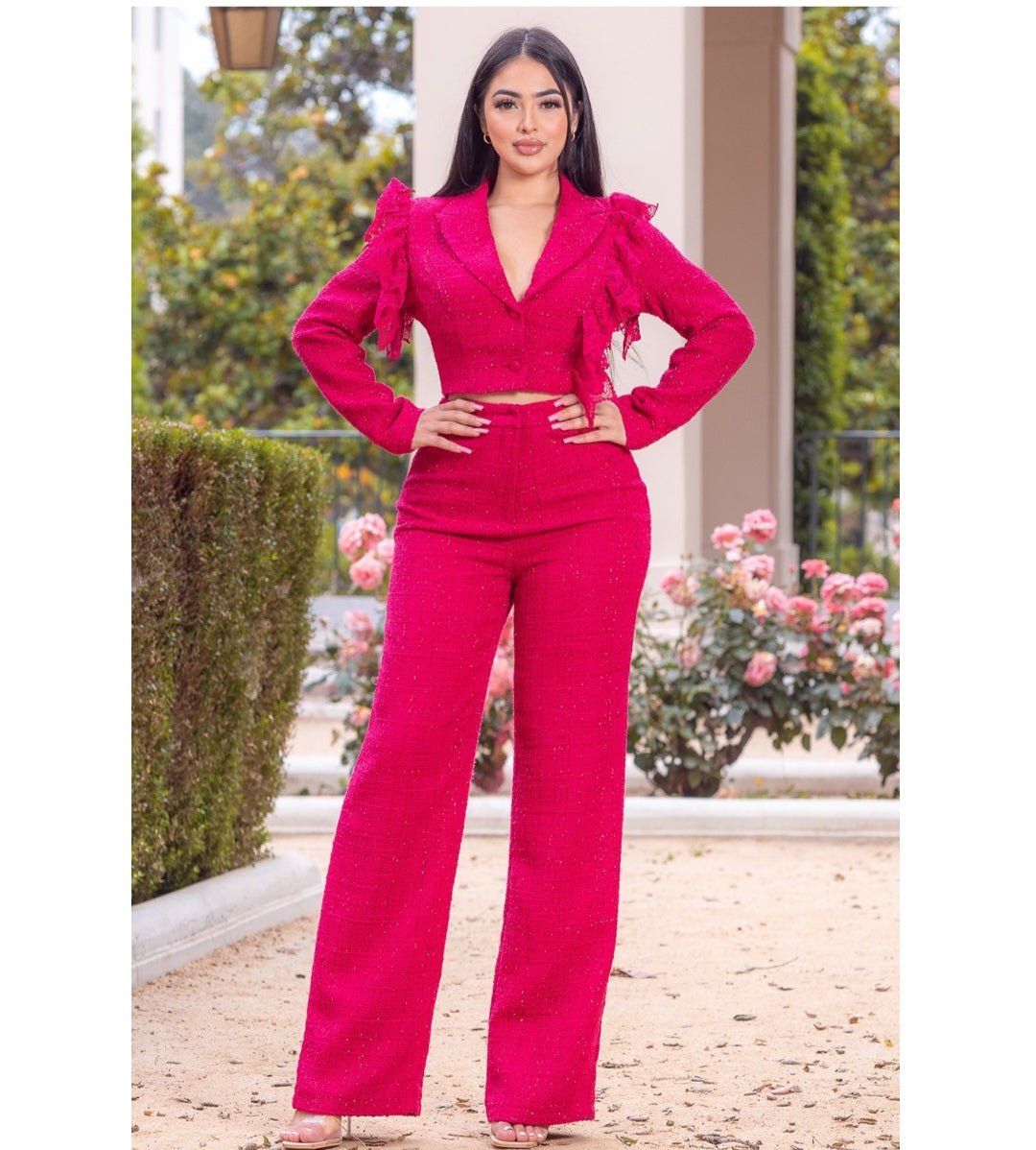 Cropped Tweed Jacket & Pants Set