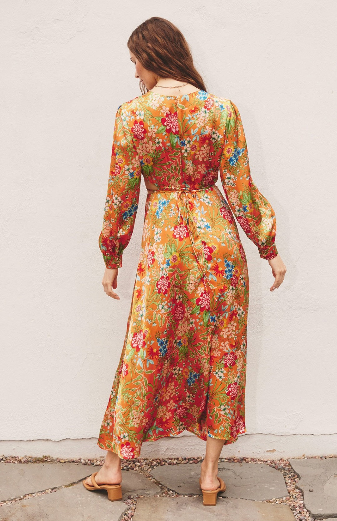 Cutout floral long sleeves maxi dress