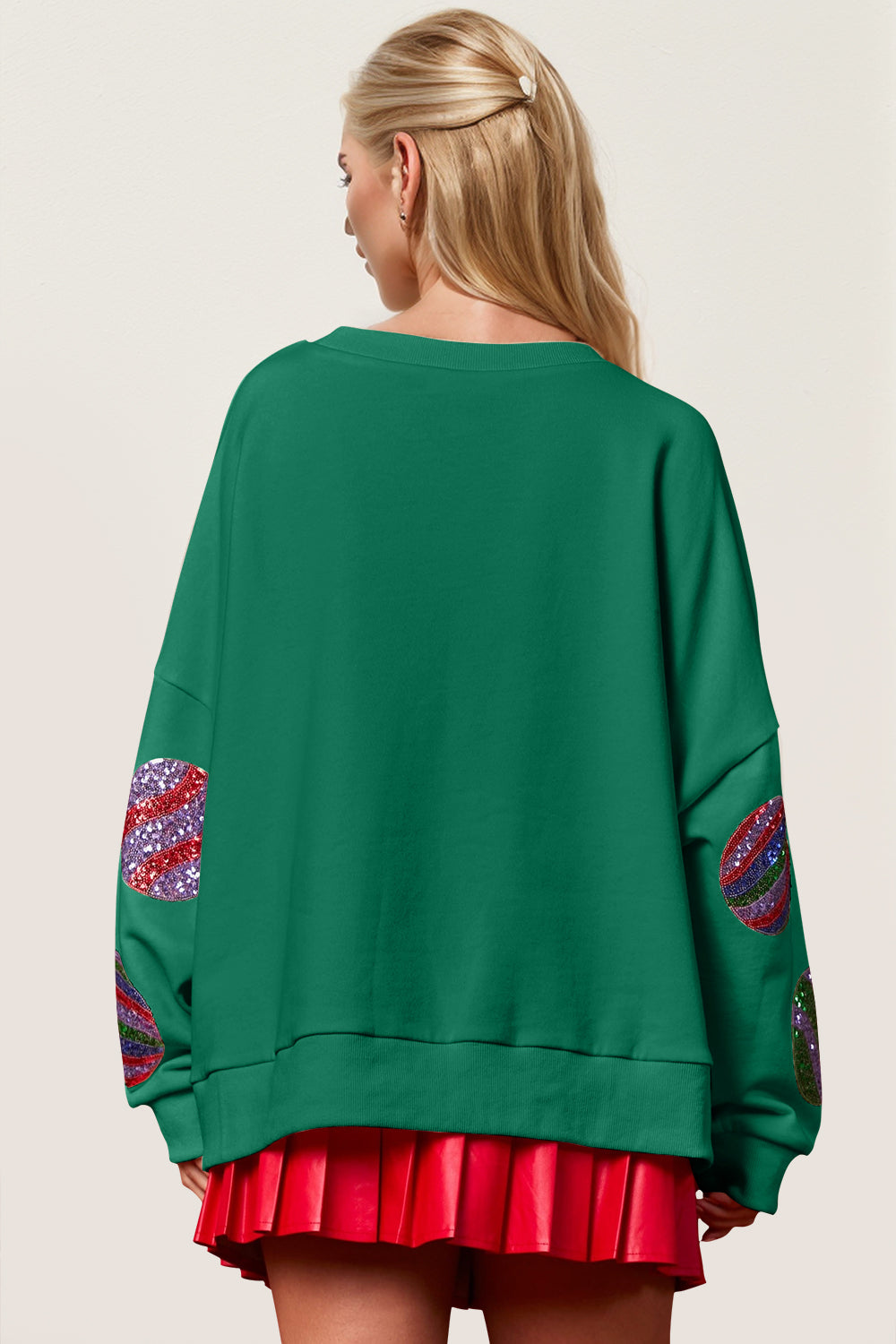 Christmas Element Sequin Round Neck Long Sleeve Sweatshirt