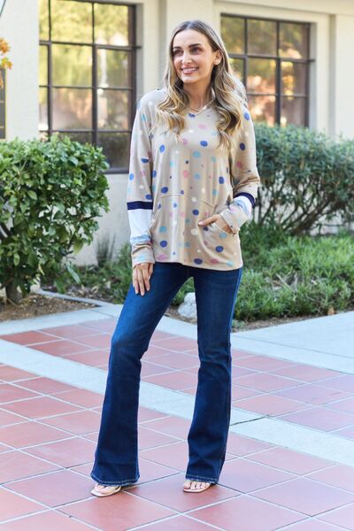 Full Size Polka Dot Drawstring Hoodie - Kenchima