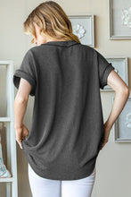 Full Size Front Pocket Short Sleeve Ribbed Top