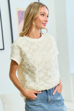 3D Mesh Flower Round Neck Short Sleeve Top