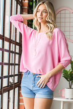 Texture Round Neck Smocked Half Sleeve Top