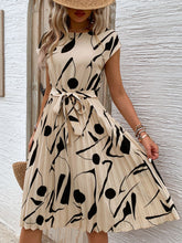 Pleated Printed Cap Sleeve Dress