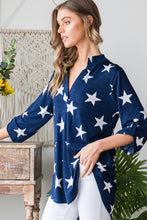 Full Size Roll-Tab Sleeve Star Print Top