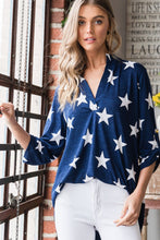 Full Size Roll-Tab Sleeve Star Print Top