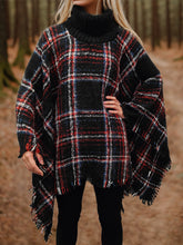 Turtleneck Plaid Raw Hem Sweater - Kenchima 