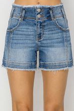 High Rise Seam Detailed Raw Edge Denim Shorts