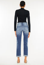 High Waist Distressed Hem Detail Cropped Straight Jeans