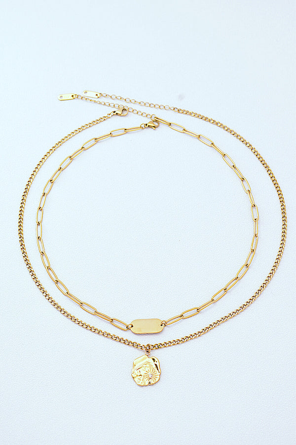 Gold-Plated Double-Layered Pendant Necklace