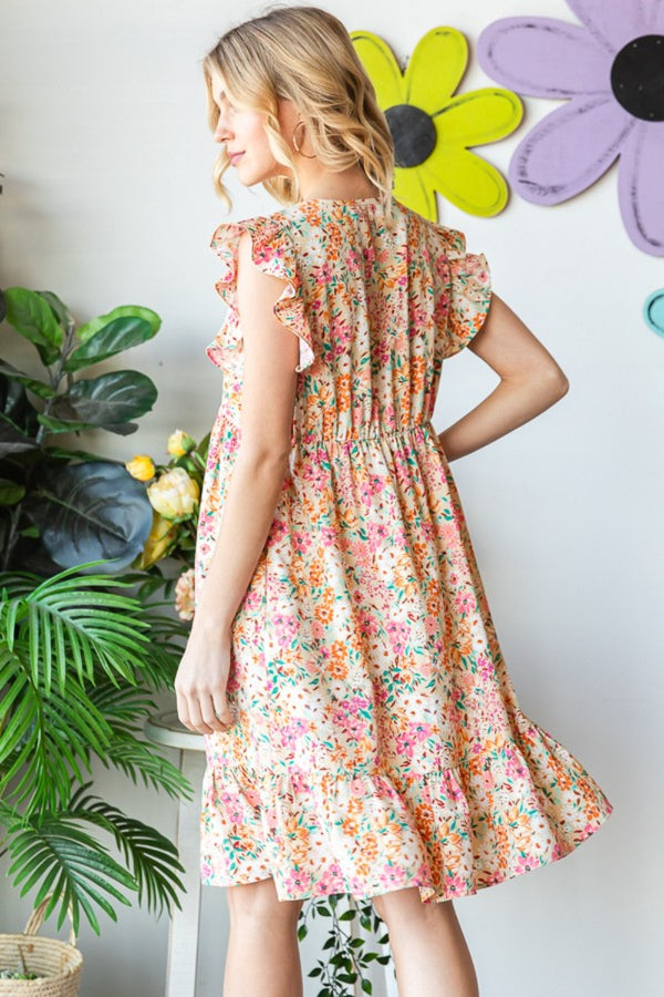 Floral Ruffled V-Neck Dress