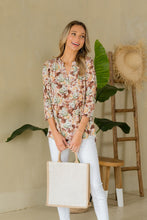 Wrinkle-Free Floral Notched Top