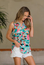 Wrinkle-Free Floral Notched Tank