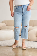 Full Size Tummy Control High Waist Raw Hem Distressed Jeans