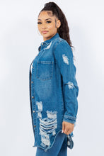 Distressed Button Up Long Sleeve Denim Jacket