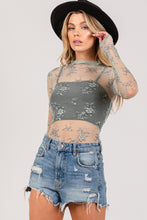 Mesh Long Sleeve Sheer Floral Embroidery Top