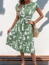 Pleated Printed Cap Sleeve Dress