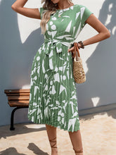 Pleated Printed Cap Sleeve Dress