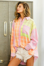 Plaid Color Block Raw Hem Shirt