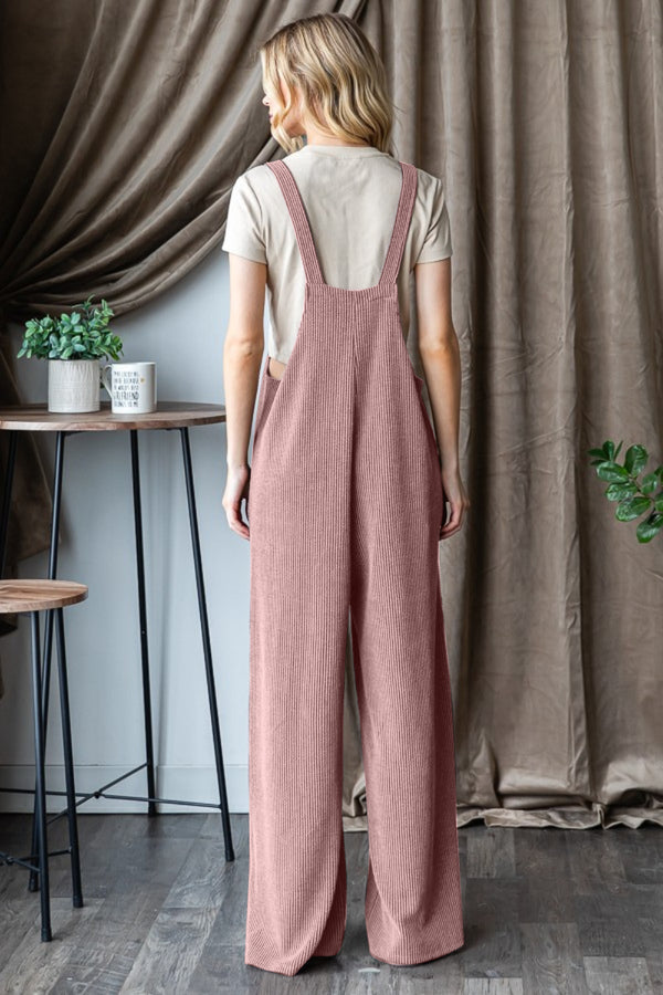 Ribbed Front Pocket Sleeveless Jumpsuit