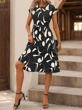 Pleated Printed Cap Sleeve Dress