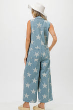 Star Print Half Zip Sleeveless Denim Jumpsuit