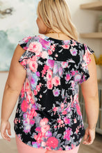 Lizzy Flutter Sleeve Top in Black and Dusty Pink Floral