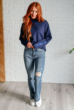 Lysa Satin Stripe Pullover in Smoky Navy