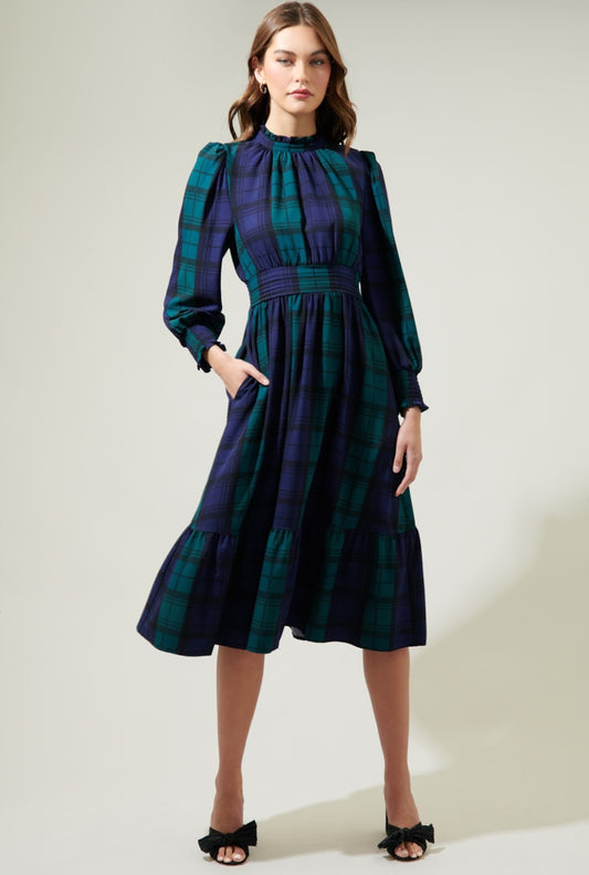 Hudson Plaid Midi Dress. Ready to be shipped.