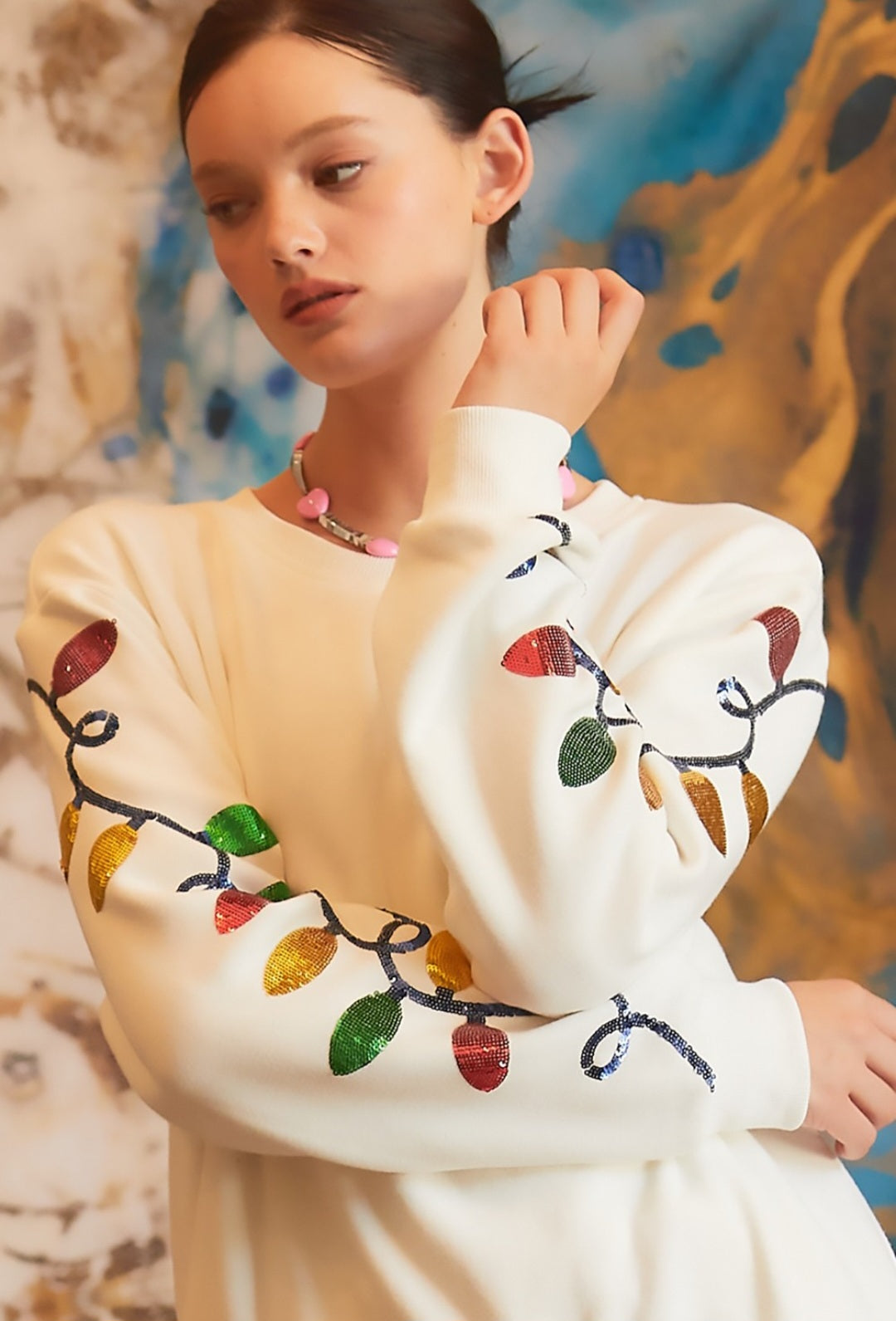 light sequins sweater top & short set