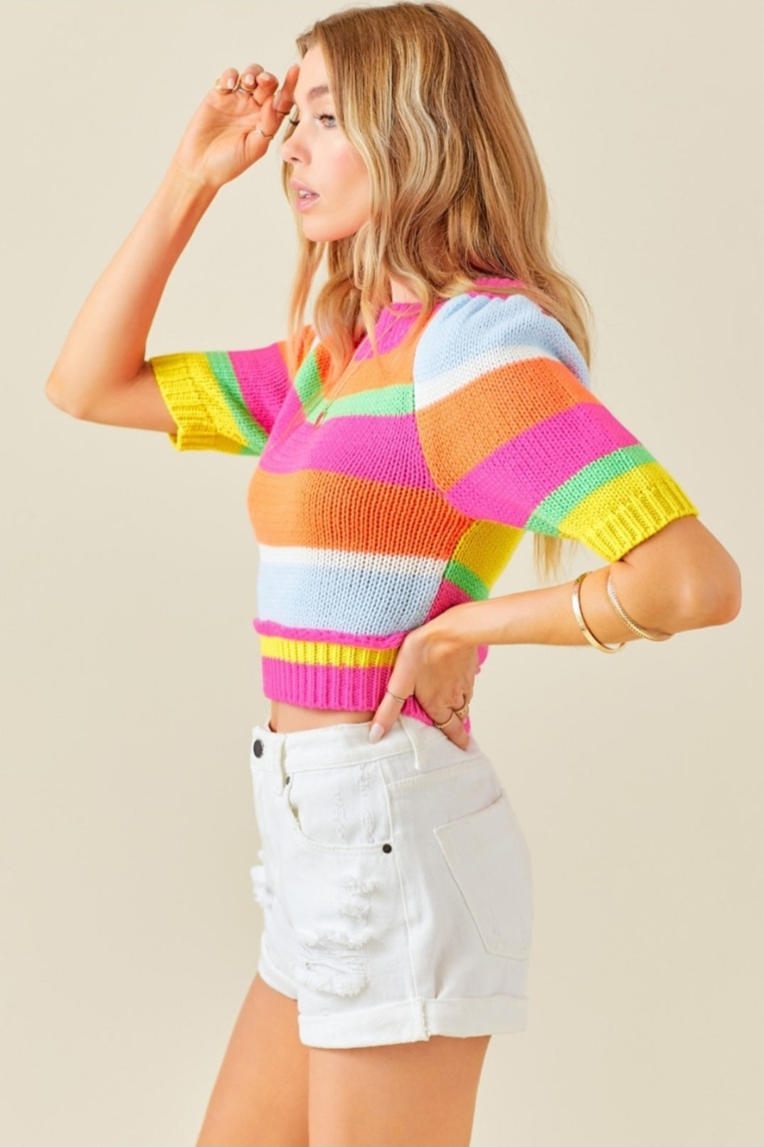 Tricot Striped crop sweater - multicolor