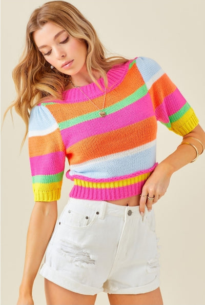 Tricot Striped crop sweater - multicolor