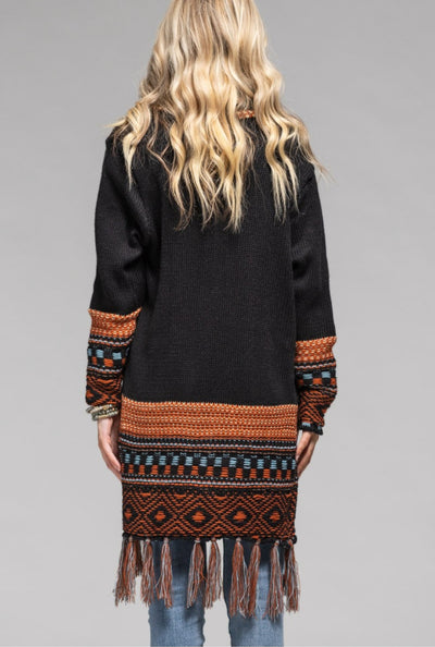 Ethnic fringe sweater cardigan