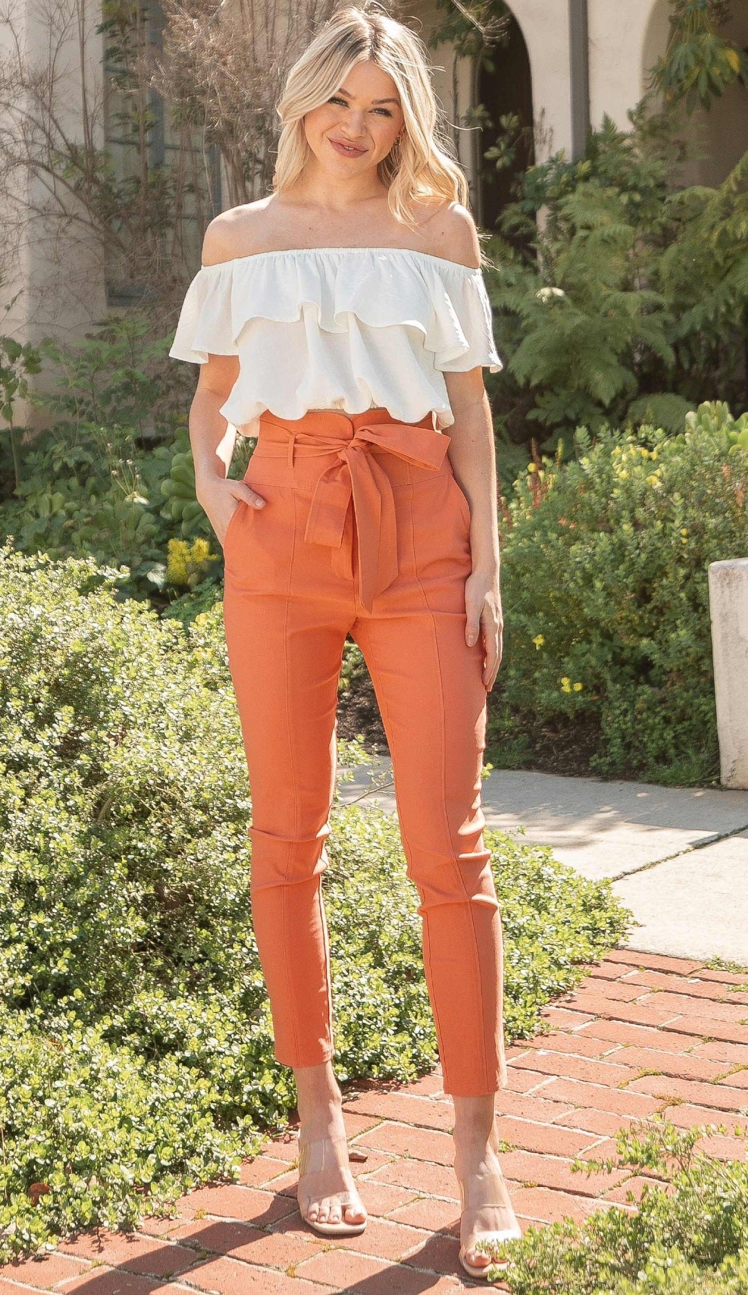 Voilà high waist chopped skinny salmon tie pant