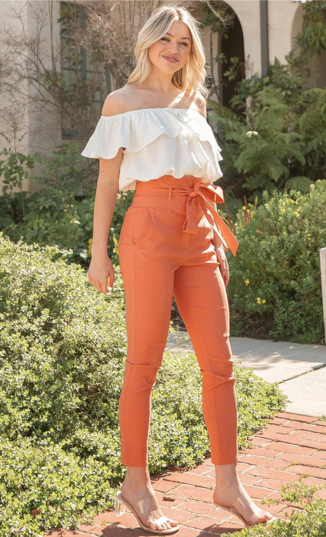 Voilà high waist chopped skinny salmon tie pant