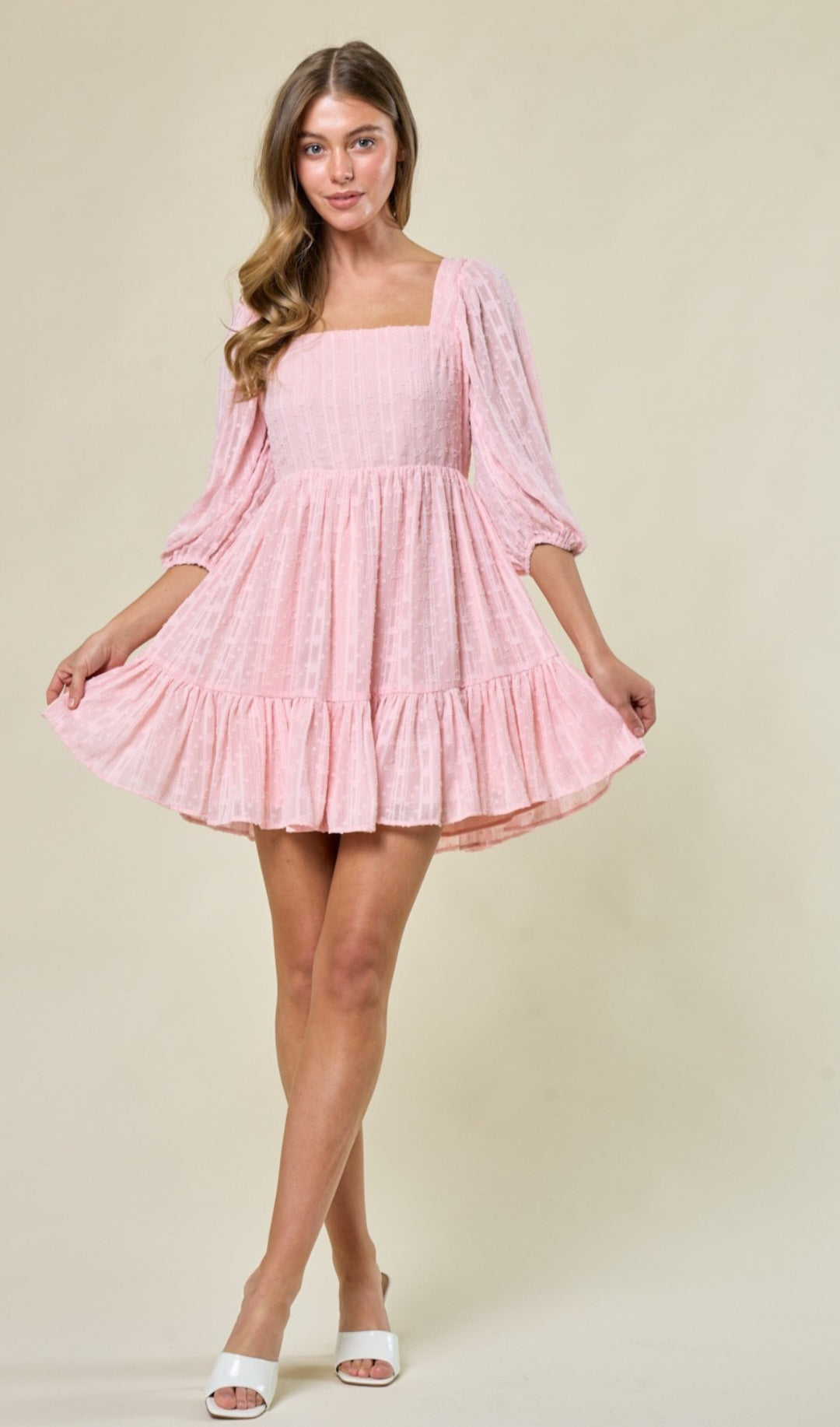 Textured lace mini dress in pink