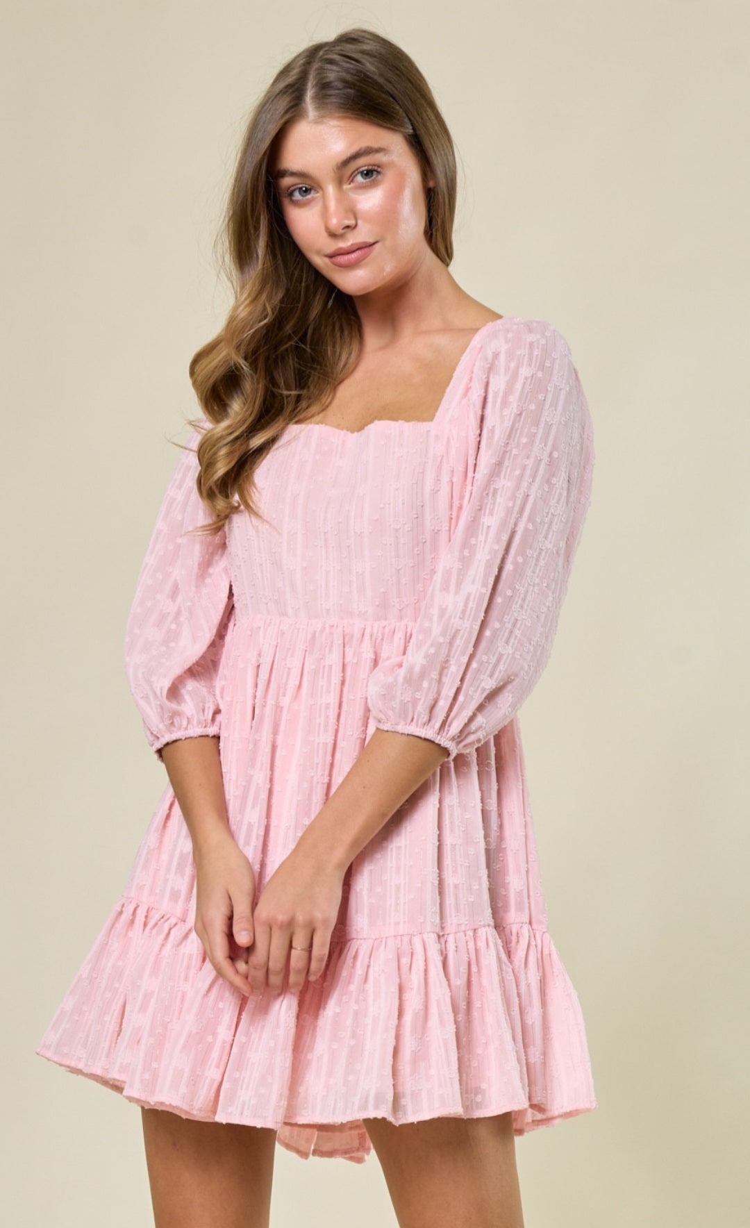 Textured lace mini dress in pink