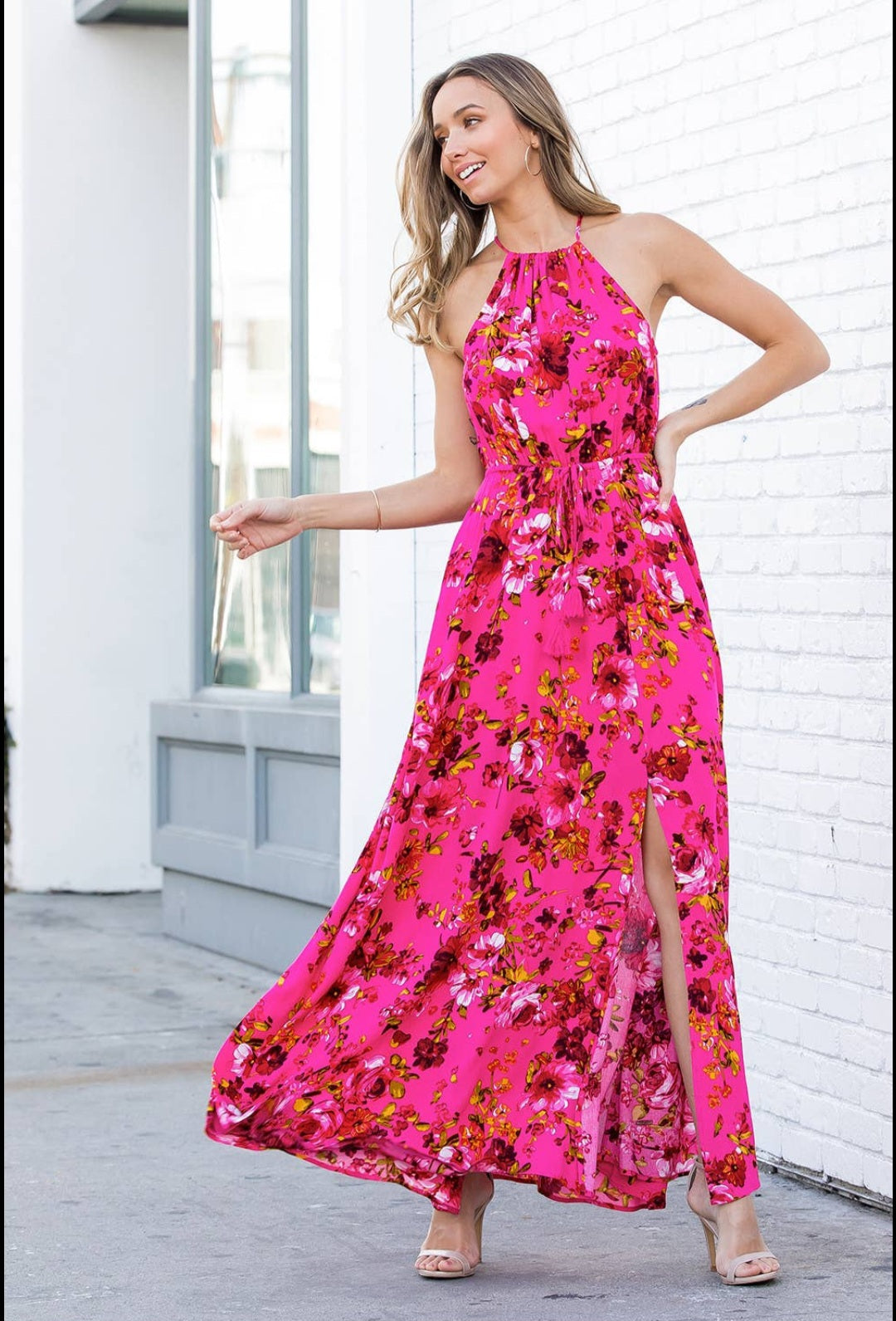 Floral print halter neck maxi dress