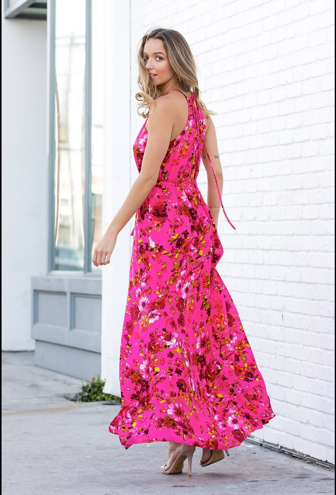 Floral print halter neck maxi dress