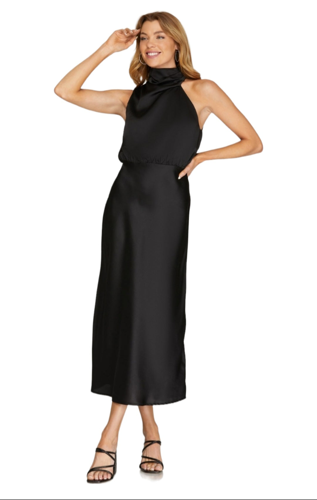 Bonjour Satin midi dress in black