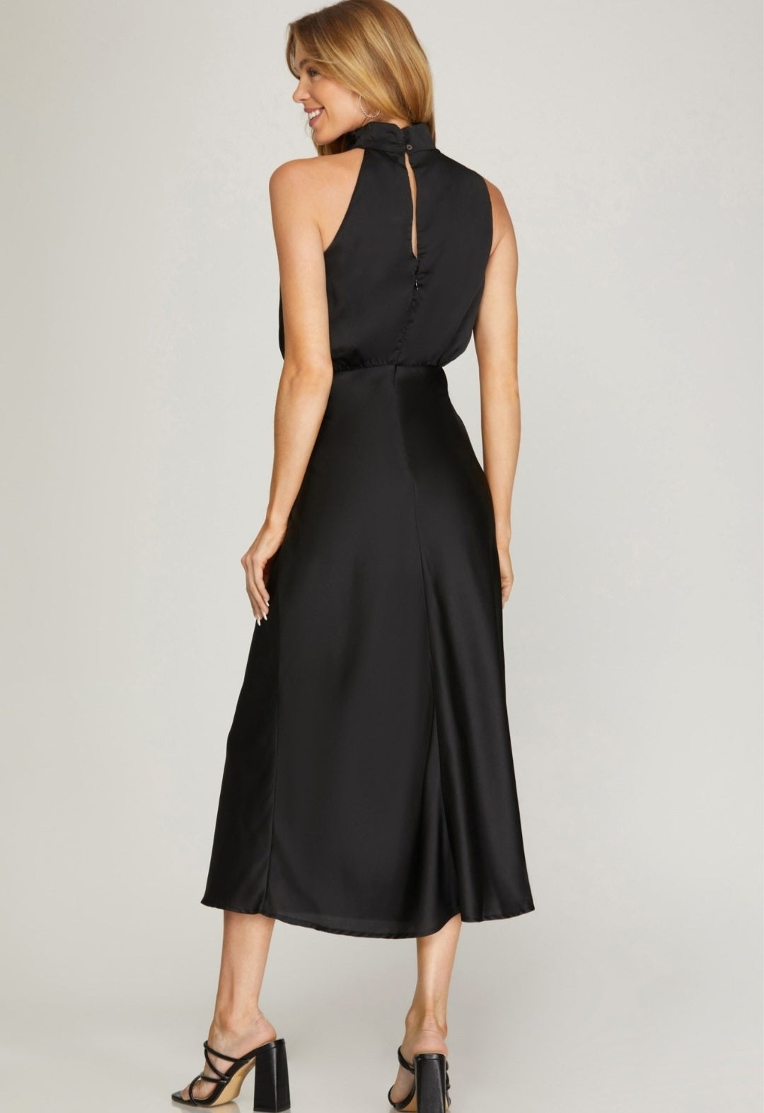 Bonjour Satin midi dress in black