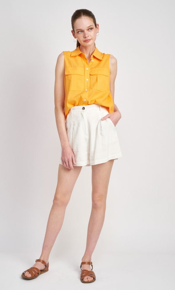 Collared sleeveless women button-down shirt