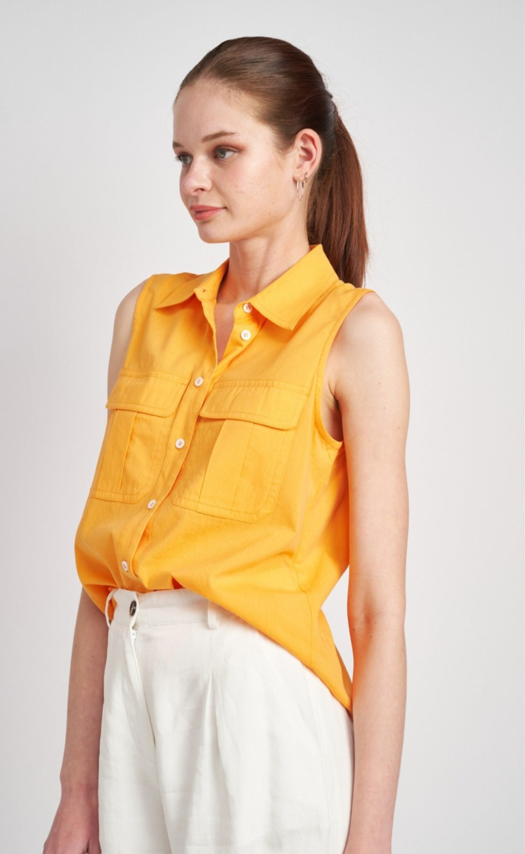 Collared sleeveless women button-down shirt