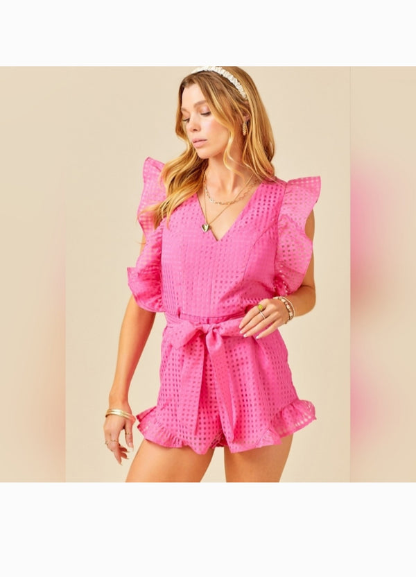 KENNY Ruffled detailed gingham romper