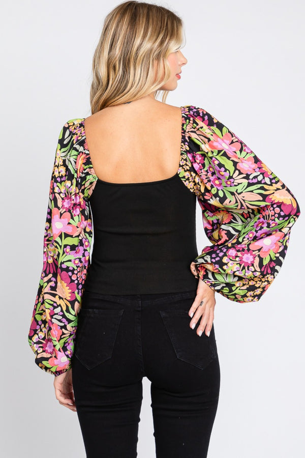 Floral Balloon Sleeve Blouse