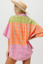 Plaid Collared Neck Half Sleeve Shirt