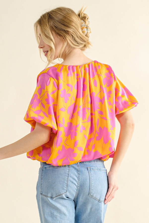 Printed Satin Bubble Hem Top