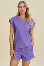 Pocketed Texture Round Neck Top and Shorts Set