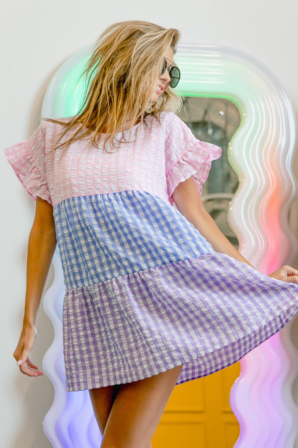 Plaid Color Block Tiered Top