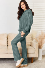 Ribbed Drawstring Hooded Top and Straight Pants Set